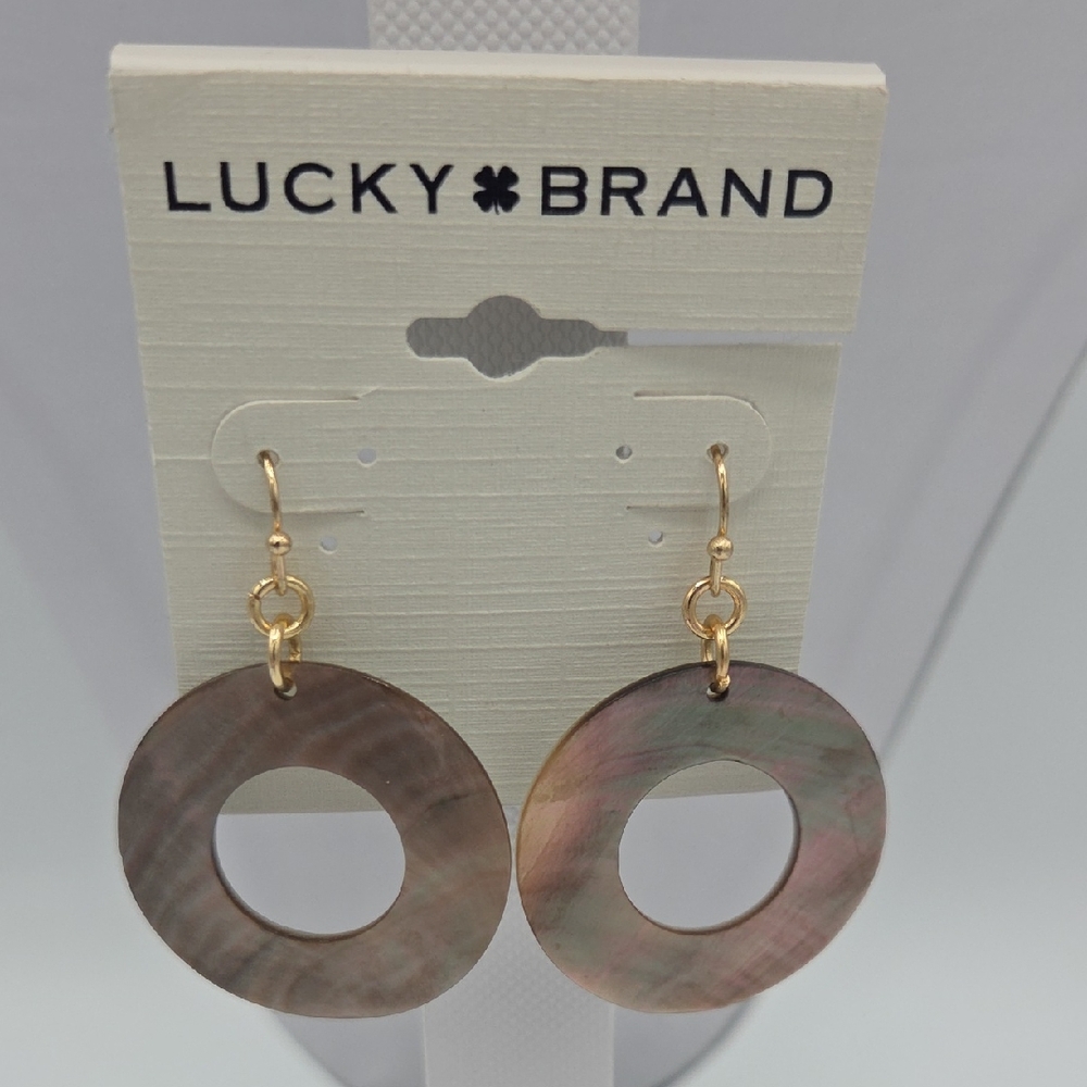 5 for $25! Lucky Brand Iridescent Shell Hoop Earrings - Pink Green Gray